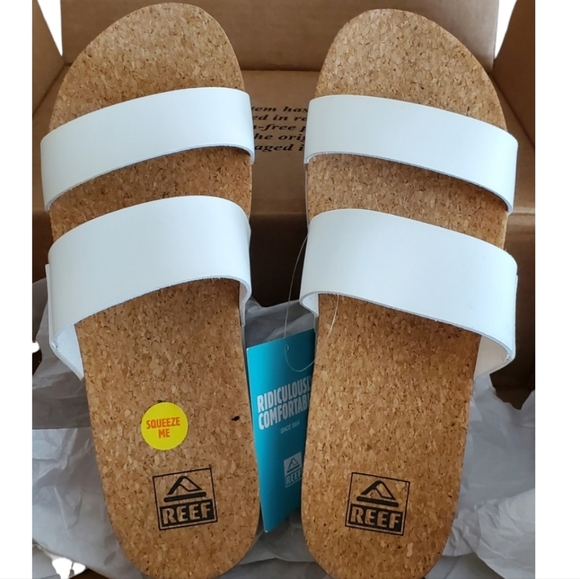NWT IOB Reef Cushion Vista Hi White Slide Cork Sandals Womens 10 Vegan - Picture 2 of 8